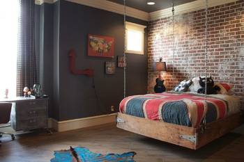 Beautiful design of bedroom in house in loft style.