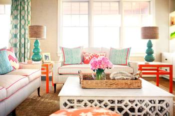 Coastal Freshness: Bright Living Room with Turquoise and Coral Accents