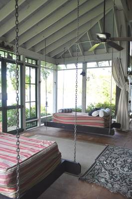 Interior design of veranda in country house in artistic style.