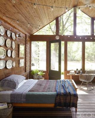 Design of bedroom in private house in Chalet style.