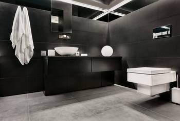 Monochrome Elegance: Dramatic Black and White Bathroom in Minimalist Style