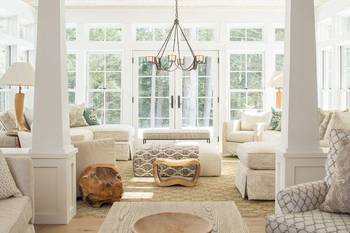 Sunlit Living Room with Panoramic Windows: Elegance and Light in a Country House