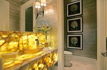 Photo of bathroom in cottage in Art Nouveau style.