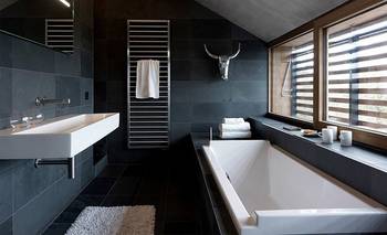 Modern Dark-Toned Bathroom: Minimalism with an Ethnic Accent