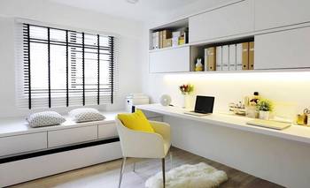 Interior design of home office in house in contemporary style.