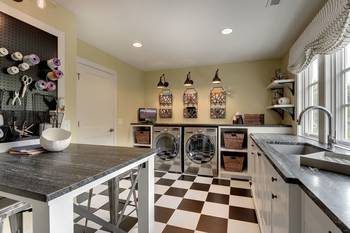 Interior design of laundry in country house.