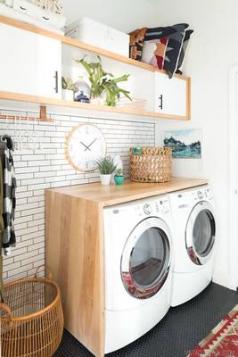 Laundry in cottage in scandinavian style.