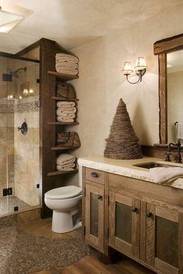Rustic bathroom with natural textures and organic materials