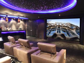 Futuristic home theater with starry sky effect