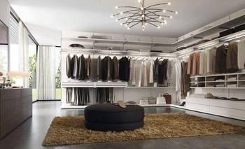 Interior design of wardrobe in cottage in contemporary style.