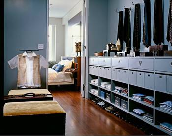 Photo of wardrobe in house in contemporary style.