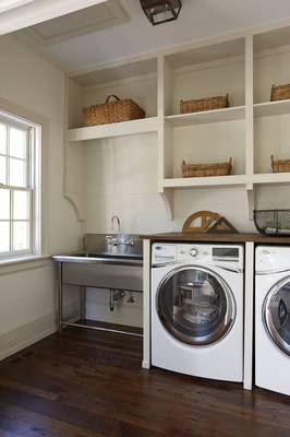 Interior design of laundry in house in Mediterranean style.