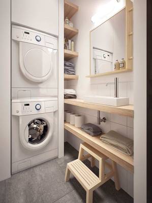 Laundry design in private house in scandinavian style.