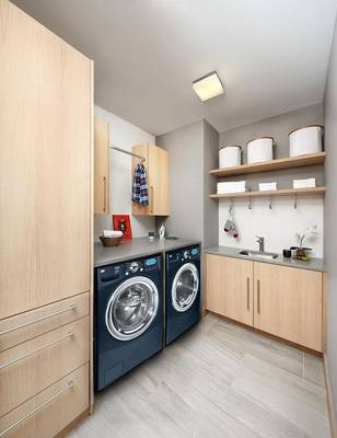 Laundry interior in house in contemporary style.