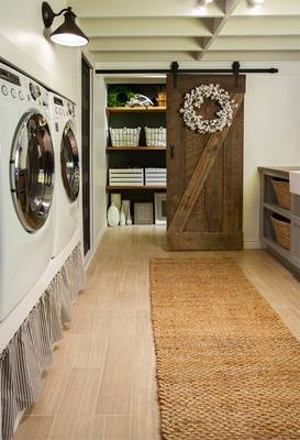 Beautiful design of wardrobe in private house in Craftsman style.