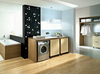 Beautiful design of laundry in cottage in contemporary style.