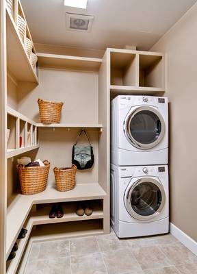 Beautiful design of laundry in house in contemporary style.