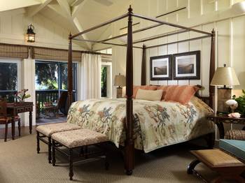 Design of bedroom in country house in Craftsman style.