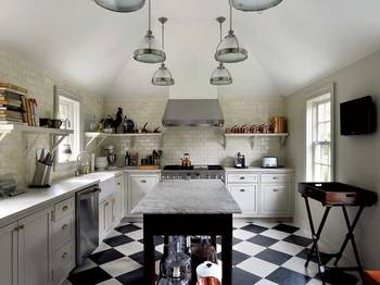 Beautiful design of kitchen in private house in scandinavian style.