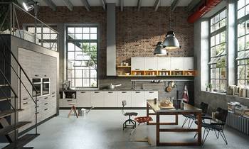 Beautiful design of dining room in cottage in loft style.