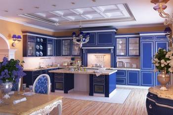 Kitchen example in cottage in fusion style.