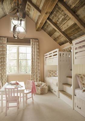 Beautiful example of attic in house in Chalet style.