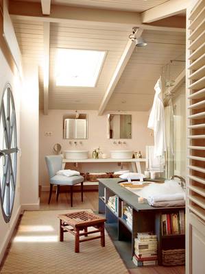 Attic design in private house in scandinavian style.
