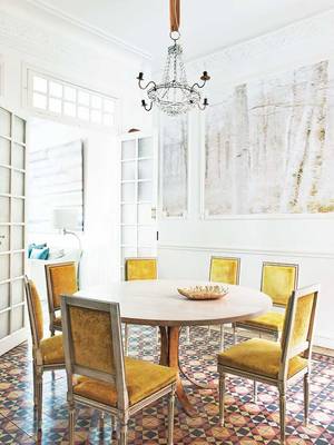 Beautiful design of dining room in country house in empire style.