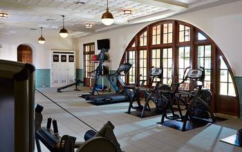 Design of gym in country house in artistic style.