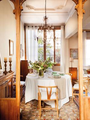 Beautiful interior of dining room in country house.