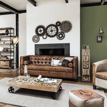 Industrial Chic: Living Room Interior with Vintage Accents and Mechanical Decor