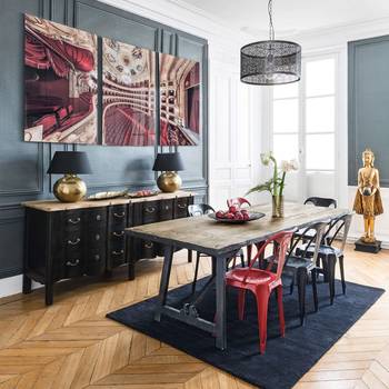 Interior design of dining room in country house in Art Deco style.