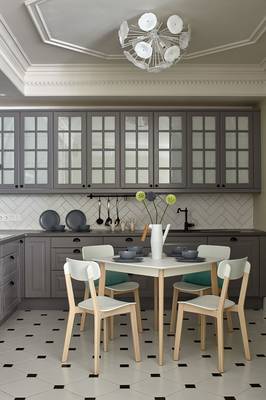 Design of kitchen in country house in renaissance style.