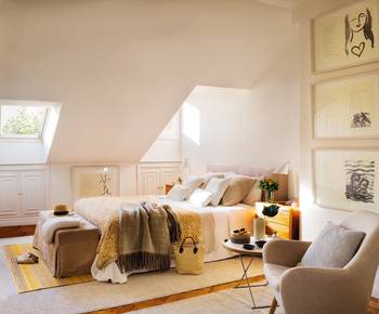 Beautiful example of attic in house in scandinavian style.