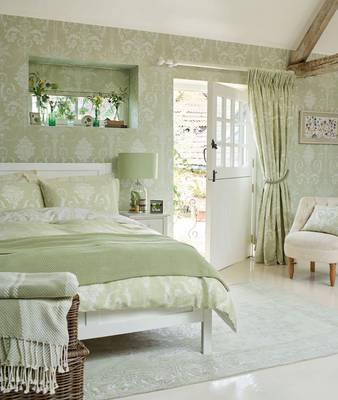 Serene Pistachio Bedroom Interior in English Country Style