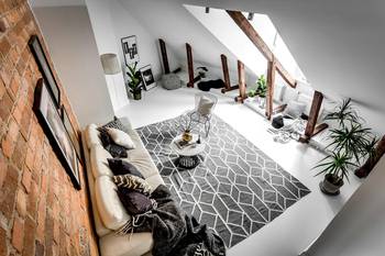 Interior of attic in loft style.