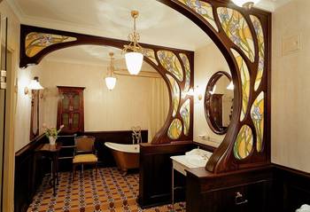 Design of bathroom in country house in Art Nouveau style.