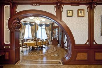 Design of dining room in private house in Art Nouveau style.