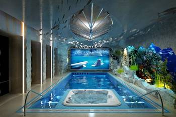 Pool interior in private house in artistic style.