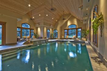 Interior design of pool in country house in contemporary style.