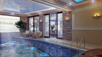 Interior design of pool in cottage in renaissance style.