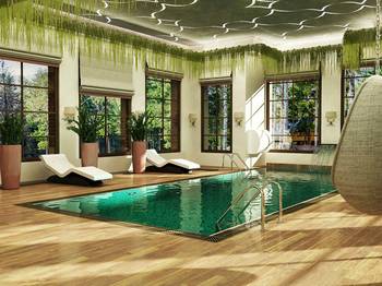 Design of pool in country house in artistic style.