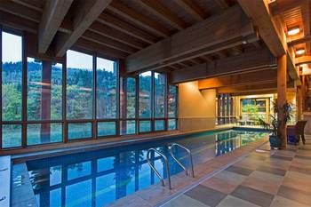 Design of pool in private house in Chalet style.