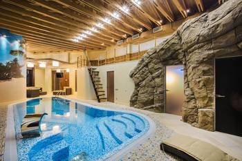 Beautiful interior of pool in country house.