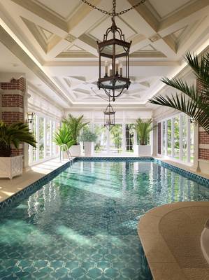 Interior of pool in Art Deco style.