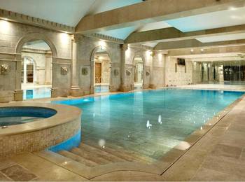 Interior design of pool in country house.