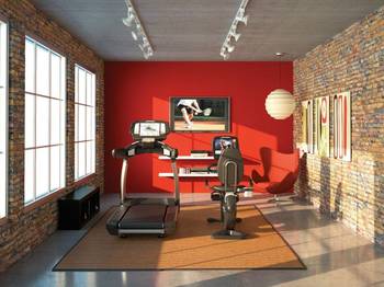 Interior of gym in loft style.