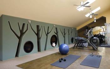 Interior design of gym in country house.