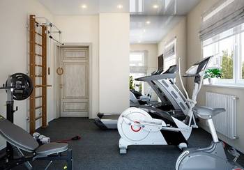 Gym design in private house in artistic style.