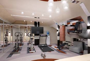 Beautiful interior of gym in country house.